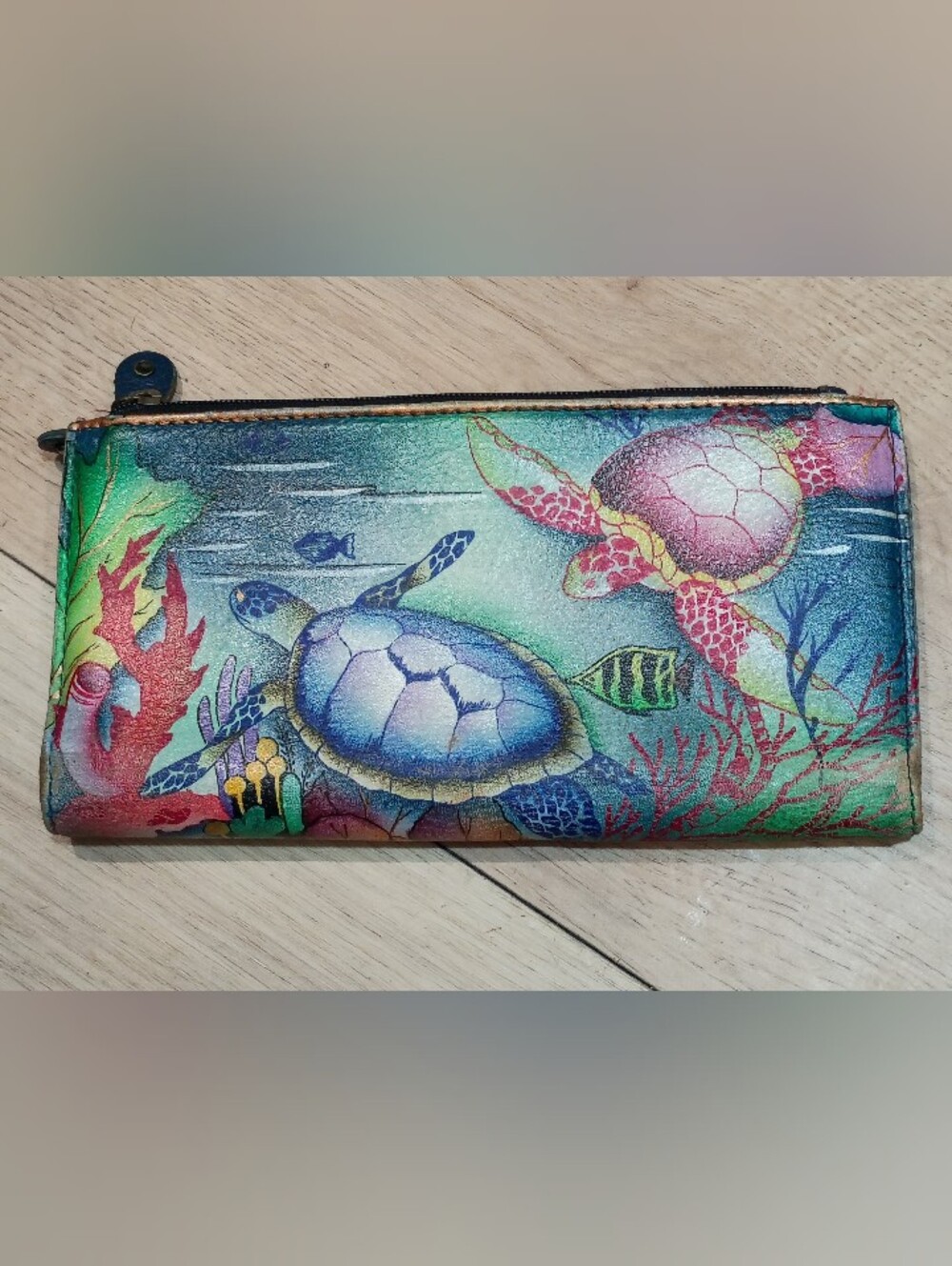 Anushka Sea Life Hand Painted Two Fold Leather Wallet